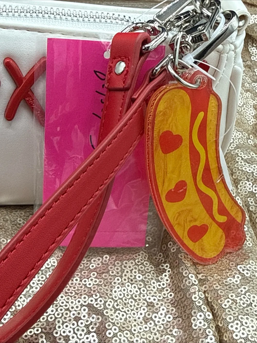 Betsey Johnson Kitsch Baseball Shoulder Bag and Hotdog Bag Charm NWT
